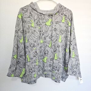 NWT Disney Parks | Tinkerbell Allover Graphic Print Hood Top, Womens Large
